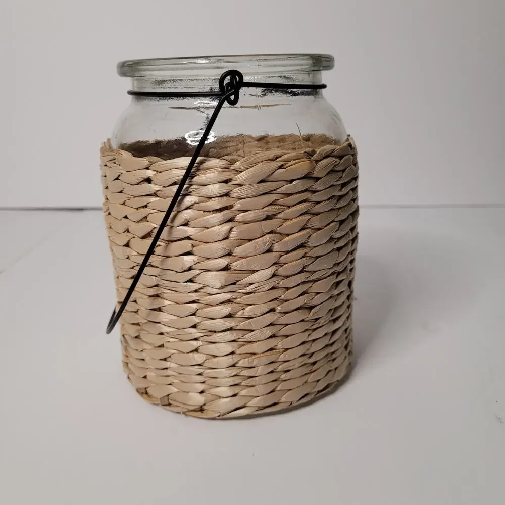 Charming Clear Glass Jar with Wicker Candle Holder